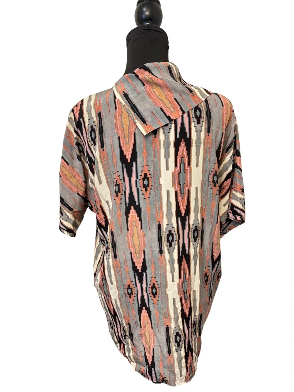 Tucker 100% Silk Tunic Dress Southwest Ikat Print Cowl Neck Pockets Oversized S - Picture 4 of 12